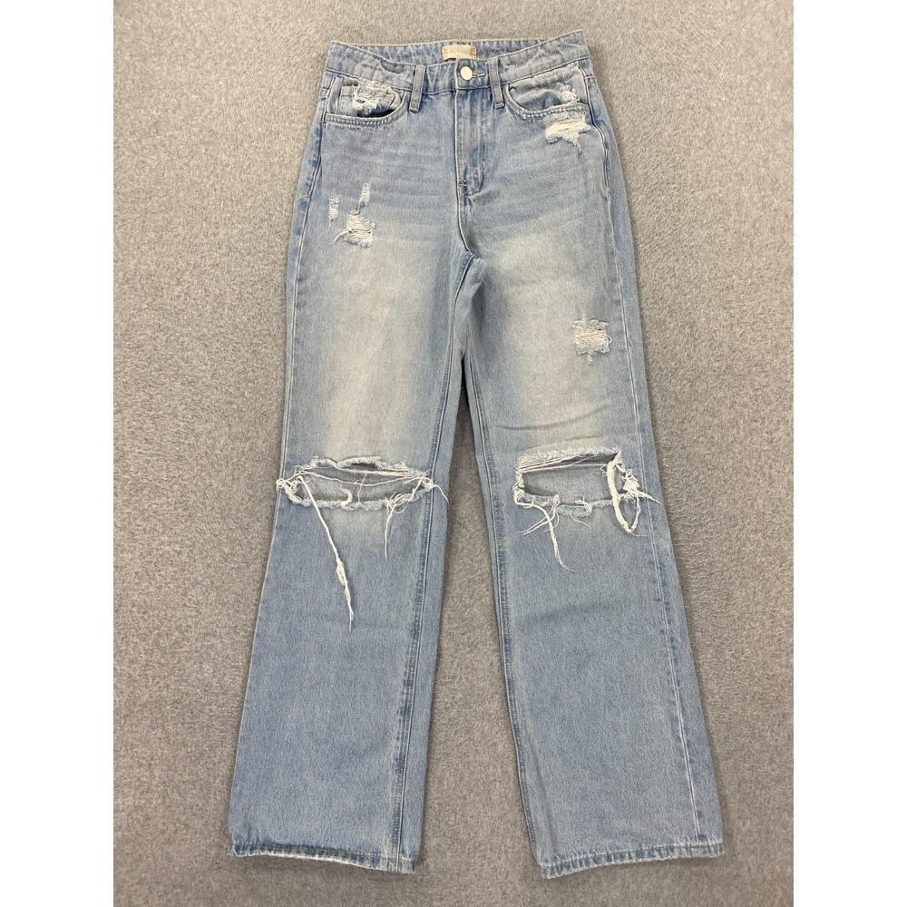 ALTAR'D STATE Women's 26 Channing Straight Leg Jeans Light‎ Wash Distressed Boot